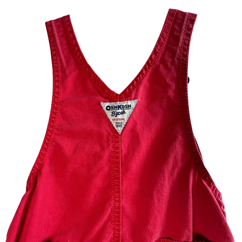 Vtg OshKosh Bgosh Vestbak Shortalls Red Cars Dump Truck Embroidered 18M Toddler